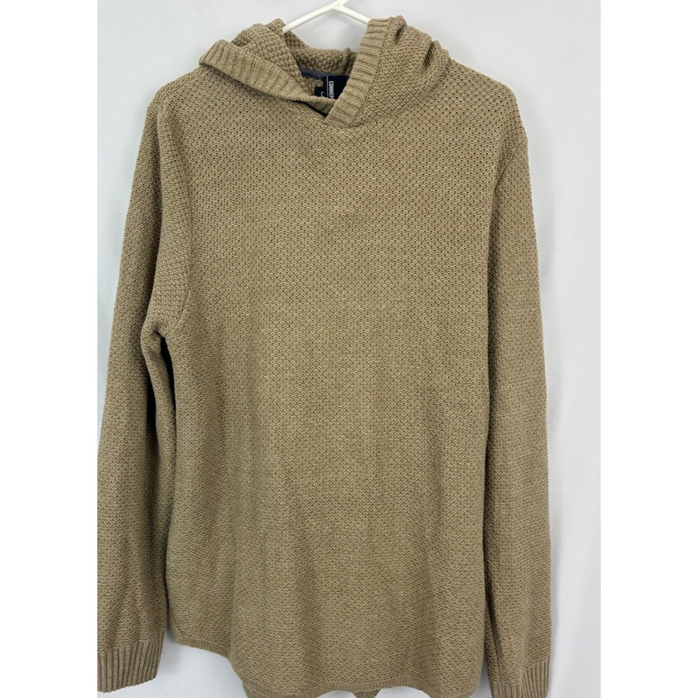 Commerce Textured Hoodie Mens L Beige Excellent Camel Heather Waffle Knit Preppy